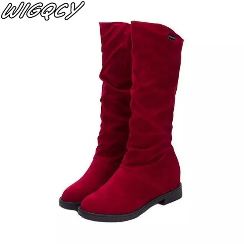 Женские теплые рыцарские сапоги на низком каблуке с круглым носком в западном