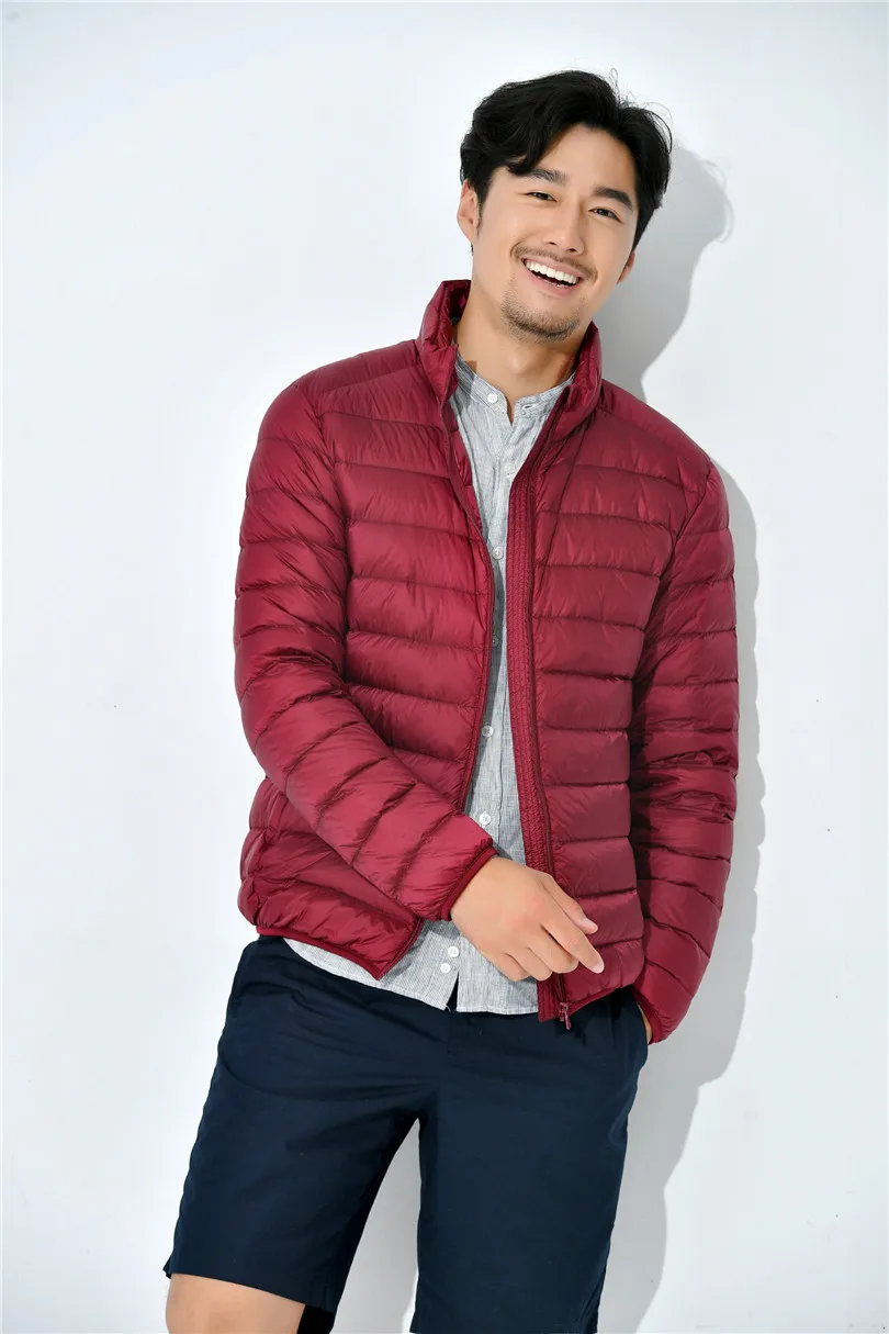 2019 на осень зиму ультра тонкий легкий пуховая куртка для мужчин со стоячим