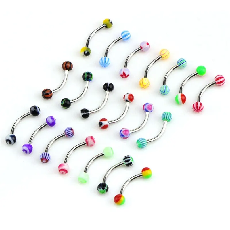 20 шт акрил нержавеющая сталь смесь бровей губ для живота языка бар кольца штанга