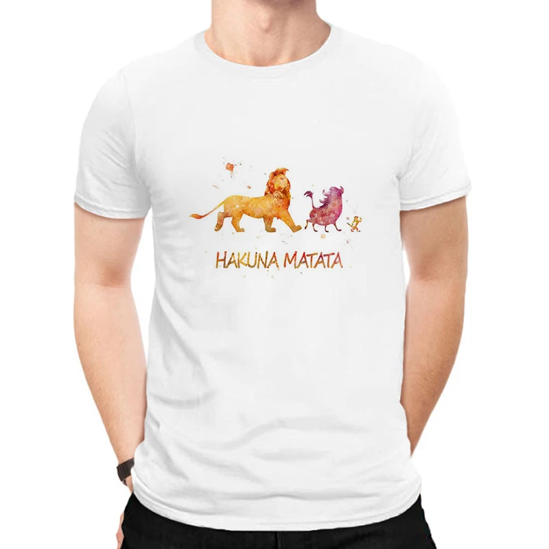 LUSLOS HAKUNA MATATA/мужская футболка больших размеров, летние футболки с коротким рукавом с изображением Льва и короля, белые футболки с принтом из мультфильма
