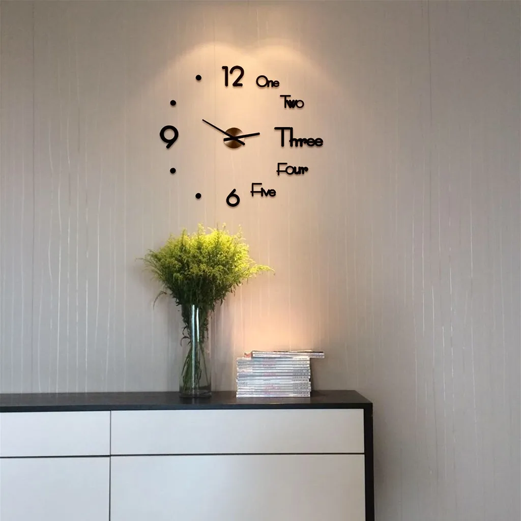 DIY Clock Acrylic Digital Wall 3D Stereoscopic Silent Electronic Mirror Stickers Home Decoration Living Room Needle | Дом и сад
