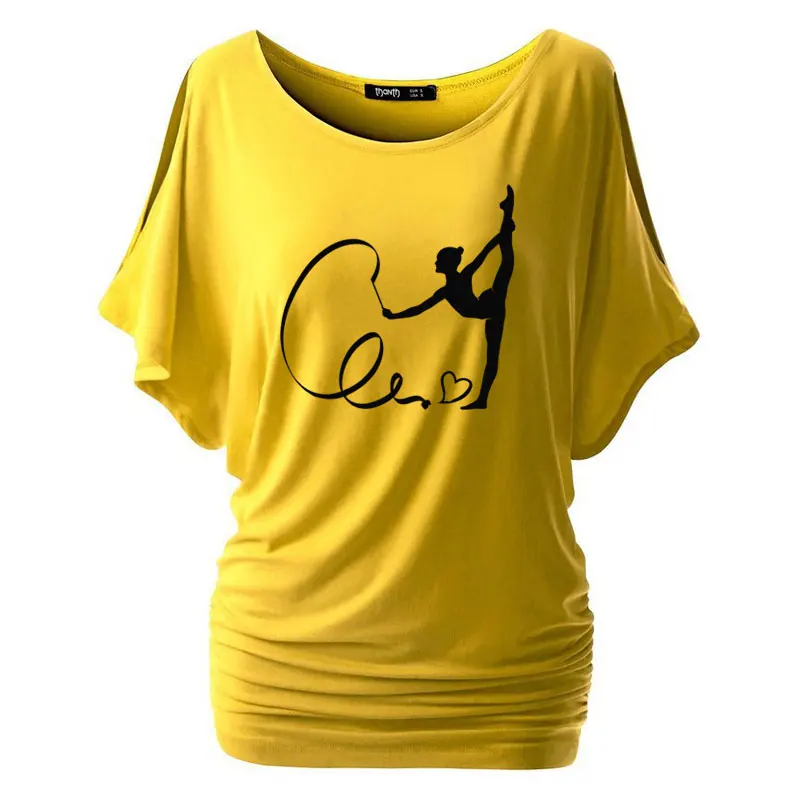 Женская футболка с коротким рукавом из хлопка принтом гимнастки размера плюс |