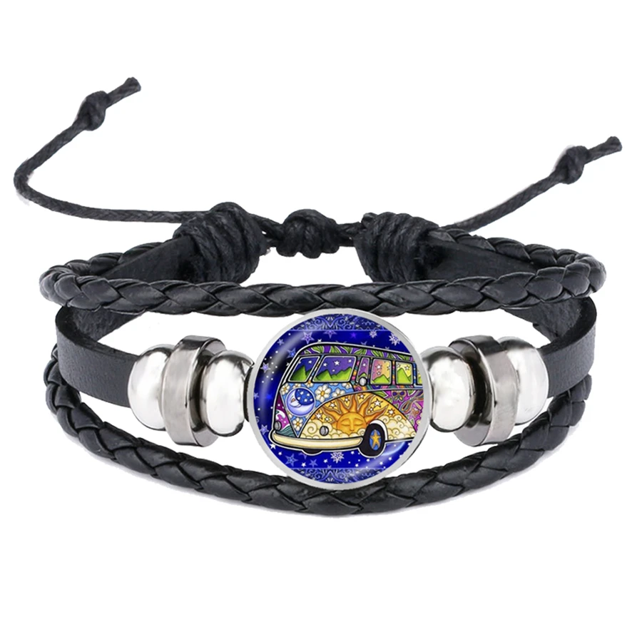 Hippie Peace ЗНАК Ван браслеты с автобусом стайлинга автомобилей Автобус мира кожаные