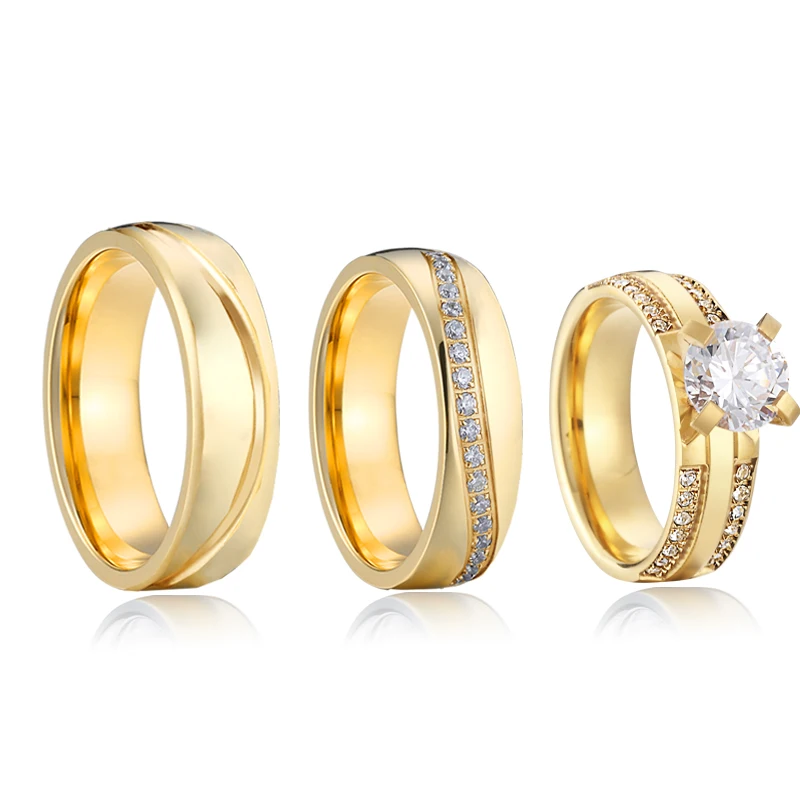 

Lovers Alliance wedding engagement rings sets diamond Cubic Zirconia 14k Gold Plated Bridal promise matching rings for couples