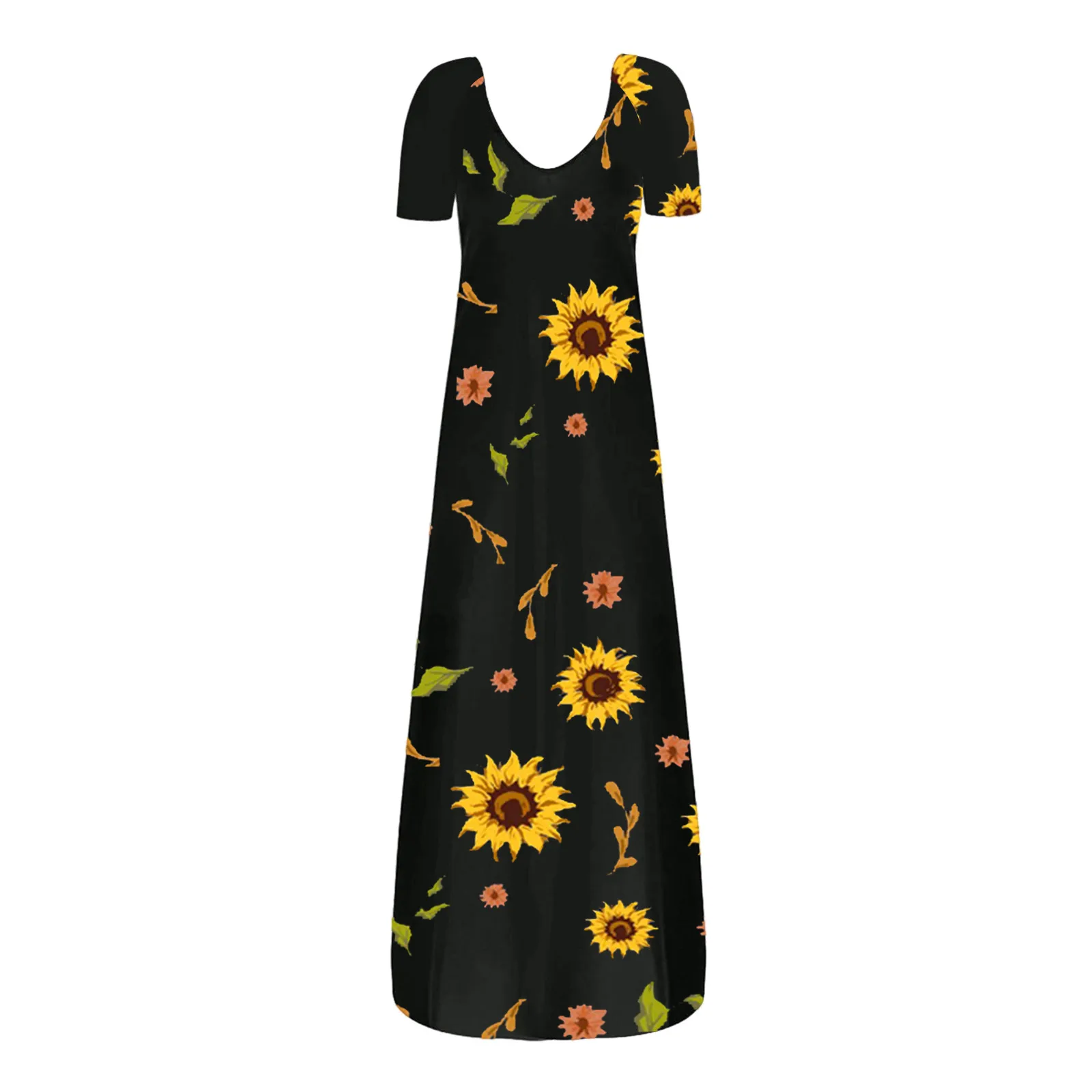 

Women Printing Short Sleeve Maxi Dress Casual Sundress Beach Long Dress