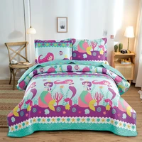 3pcs kids bedding set mermaid unicorn shark bed sheet set blue purple bedspreads lightweight quilt set coverlet ship from usa