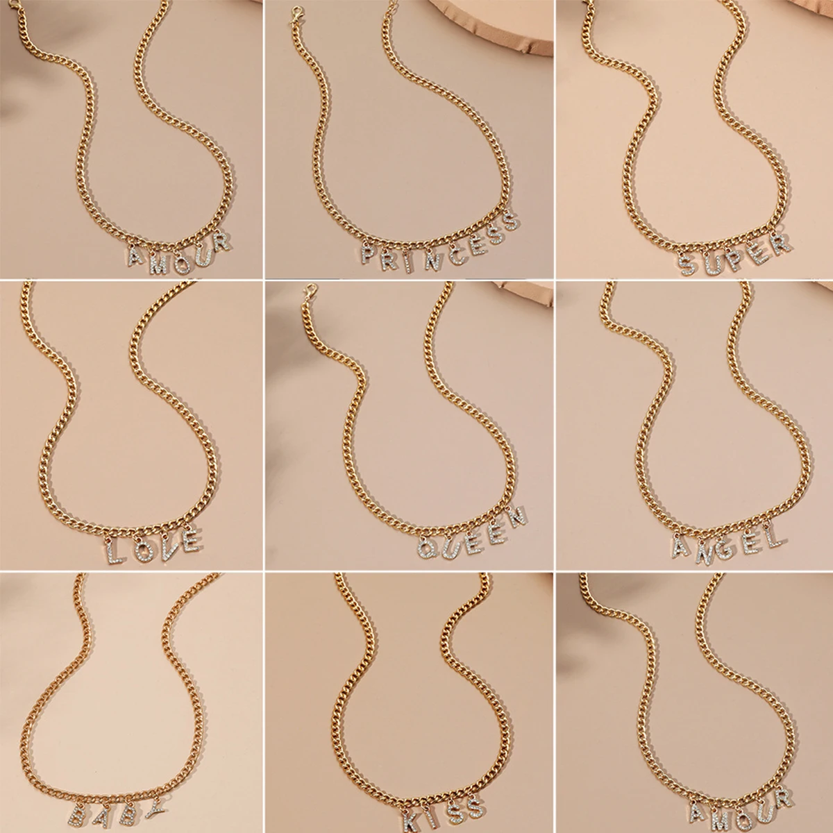 

Multi Styles BABY ANGEL LOVE Gold Pendant Letter Necklace For Women Bling Crystal Pendant Chain Necklace Jewelry Drop Ship