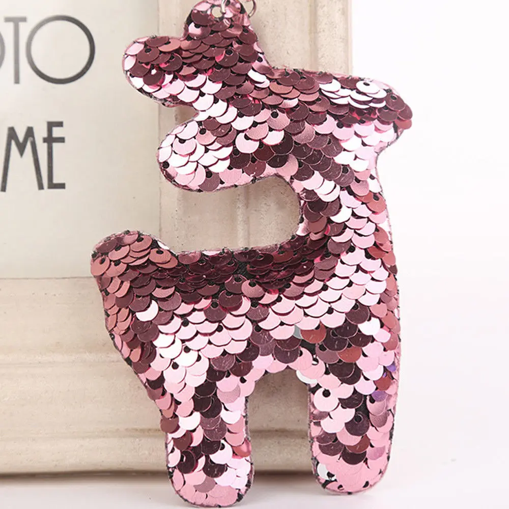 Pink Deer Блестящее блестящее кольцо для ключей с русалочкой и единорогом, подвесная Елочная игрушка с сердечком, мягкий брелок для ключей, сумка для автомобиля, подвесной брелок - Цвет: Pink Deer
