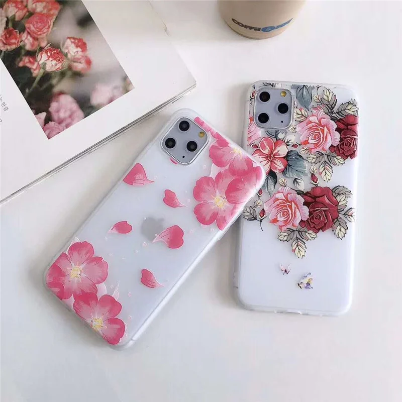 Роскошный чехол для телефона с 3D цветами iphone 11 pro max мягкий из ТПУ 5 s 5s SE 6 7 8 Plus XR XS Max