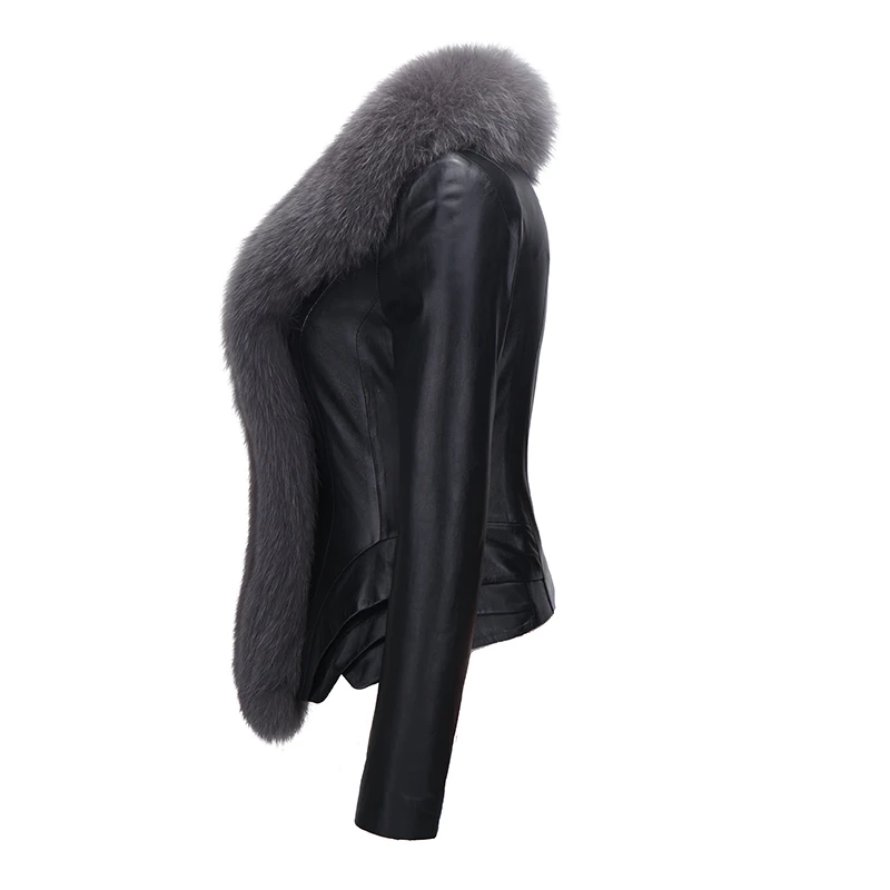 Женское пальто из овечьей кожи с воротником лисьего меха зимнее женская куртка