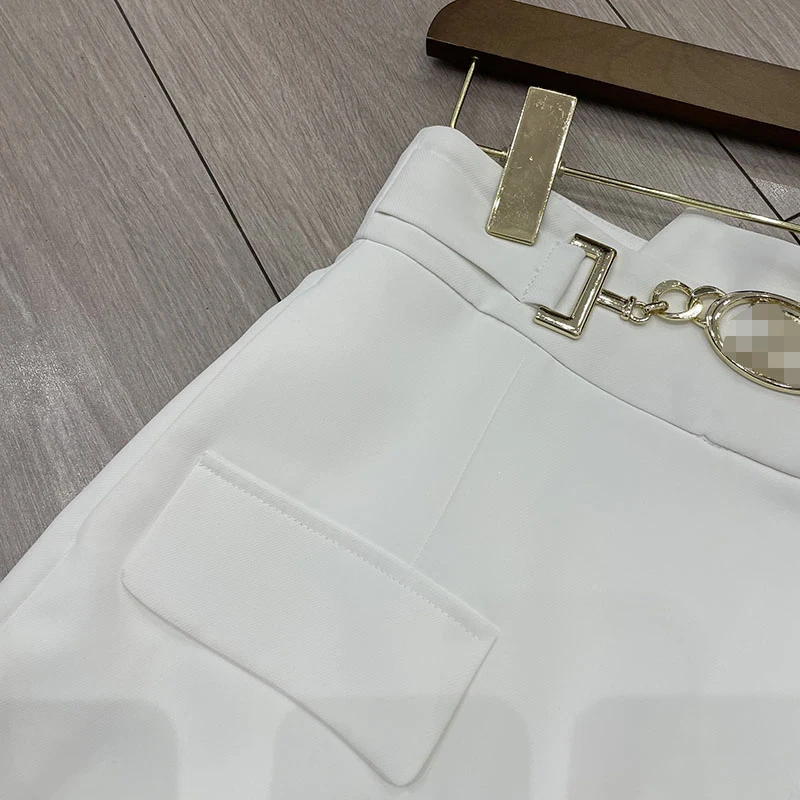 

VGH Casual Dot Short For Women High Waist Patchwork Metal Buckle Elegant Loose Shorts Female Clothes 2021 Summer Fashion Stylish