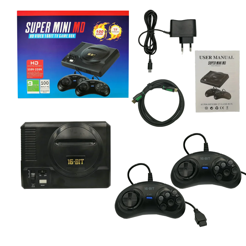 

4K HD 16 Bit Super Mini Game Console for Sega MD 100 In 1 Handheld Game Player Double Gamepads in box Controller Adapter Gift