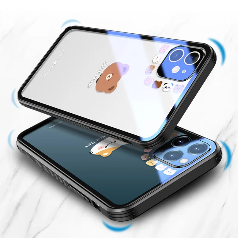 

ASINA Transparent Tempered Glass Case for iPhone 11 12 Pro Max 12 Mini XS XR X Fashion Cartoon Cover For iPhone 7 8 Plus SE 2020