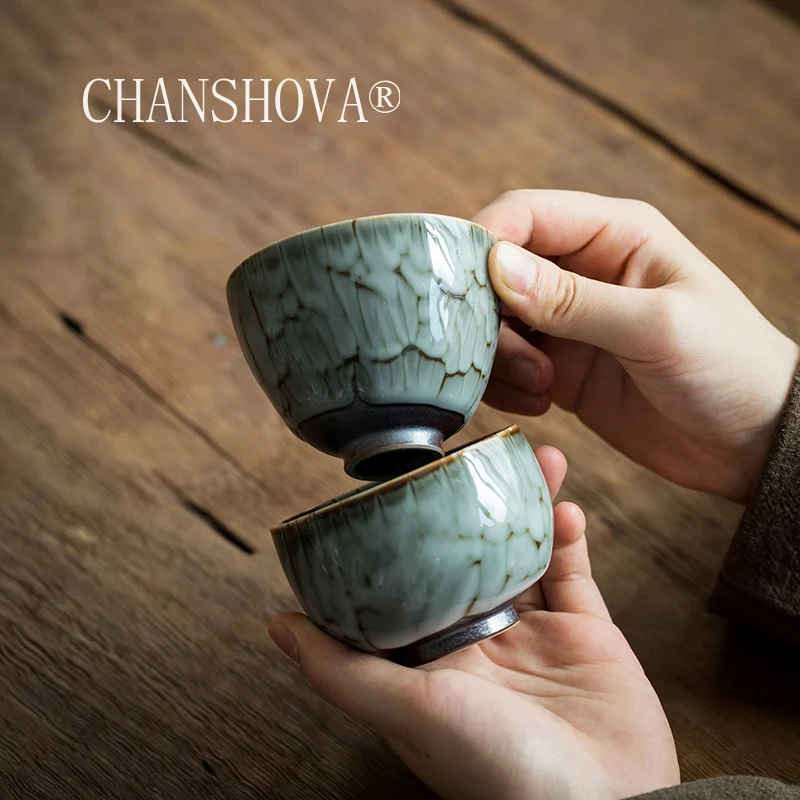 

CHANSHOVA 90ml Chinese Retro Style Kiln texture Handmade Ceramic Teacup small coffee cup Chinese porcelain H415