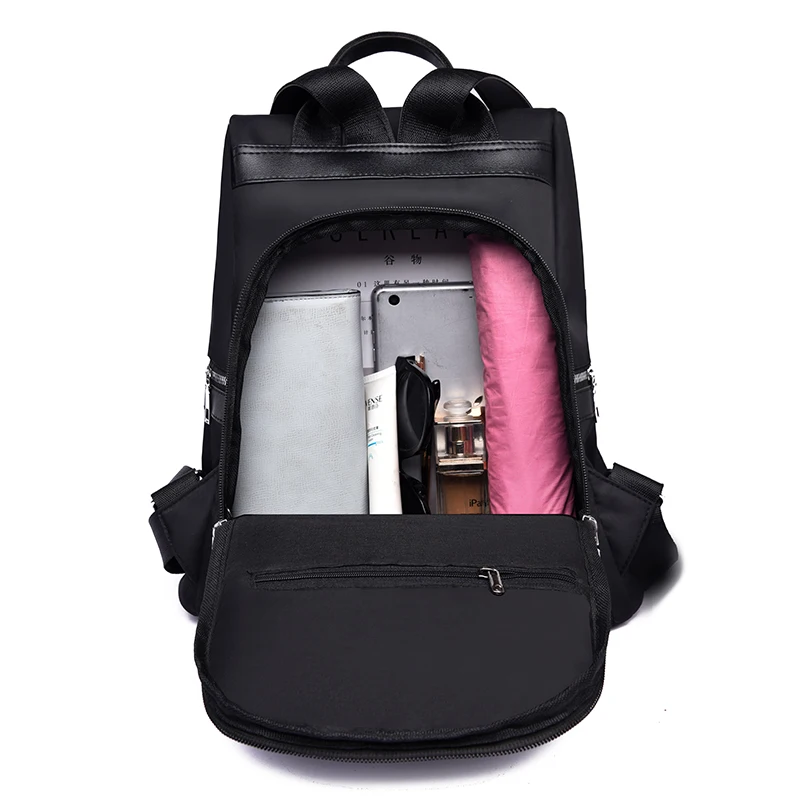 

Classic Black Women Backpack for Girls Solid Color Oxford Cloth Mochila Casual Ladies Multifunctional Bookbag Student School Bag
