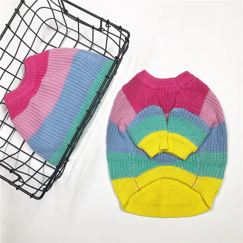 [Одежда для собак] Радужный свитер собак французский бульдог зимняя одежда | Дом и