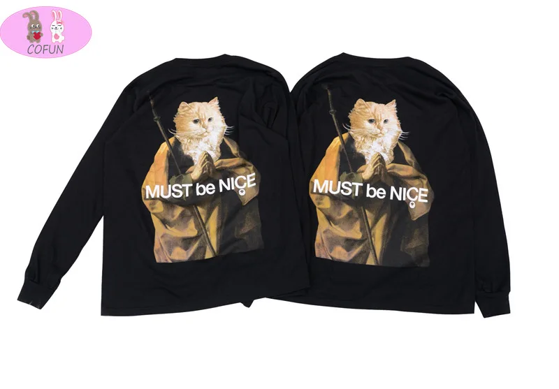 

COFUN New Cheap Wantless Cat Cotton Shirt Buddha Cat Monk Cat Long-sleeved T-shirt Spoof Soft Wear