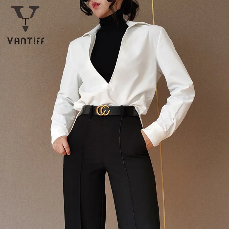 

Palace Retro Women Tops European and American Fashion Wear V-neck Shirt Foreign Trade Cross-border Autumn New Long-sleeved Shirt