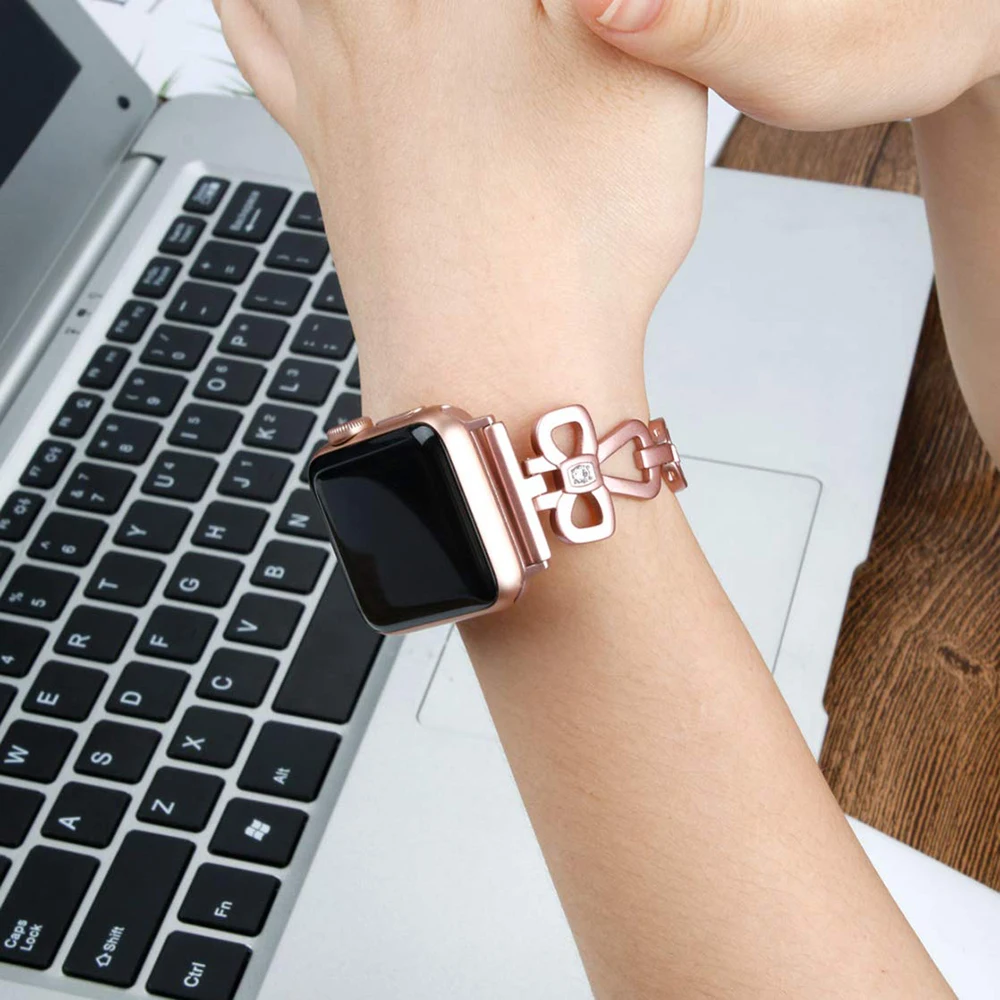 Роскошный металлический ремешок из нержавеющей стали для Apple Watch 4, 5, ремешок 42 мм, 44 мм, iwatch series 3, 2, 1, 40 мм, 38 мм, бриллиантовый ремешок в стиле бабочки