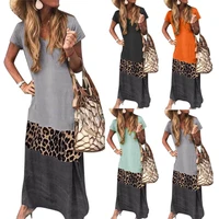 casual women summer dress v neck short sleeve woman dress leopard print color block loose long dress dresses for women %d0%bf%d0%bb%d0%b0%d1%82%d1%8c%d0%b5