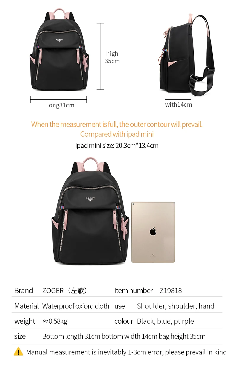 ZOGERmochila feminina new Oxford cloth casual simple backpack fashion canvas bag travel bag mochila mujer