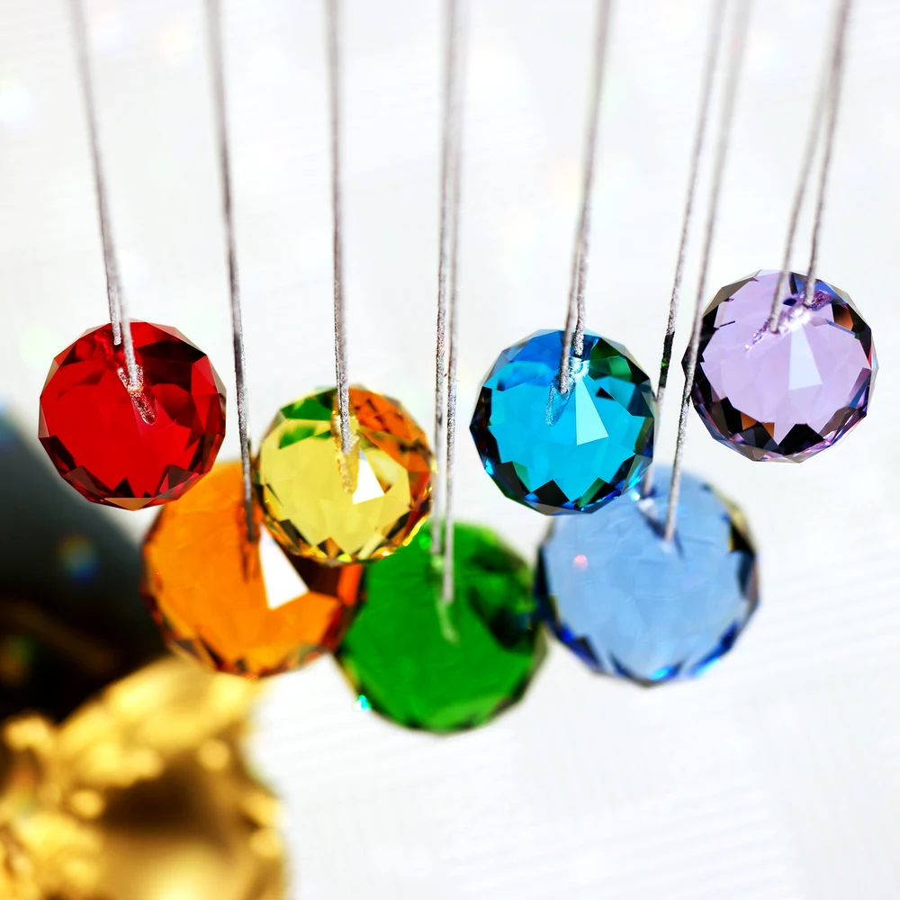GOLDENHAITAI-bola de cristal colgante, Prisma, parasoles, accesorios de ara&ntilde;a para decoraci&oacute;n de ventana de jard&iacute;n, 30/40mm, 7 Uds.-1