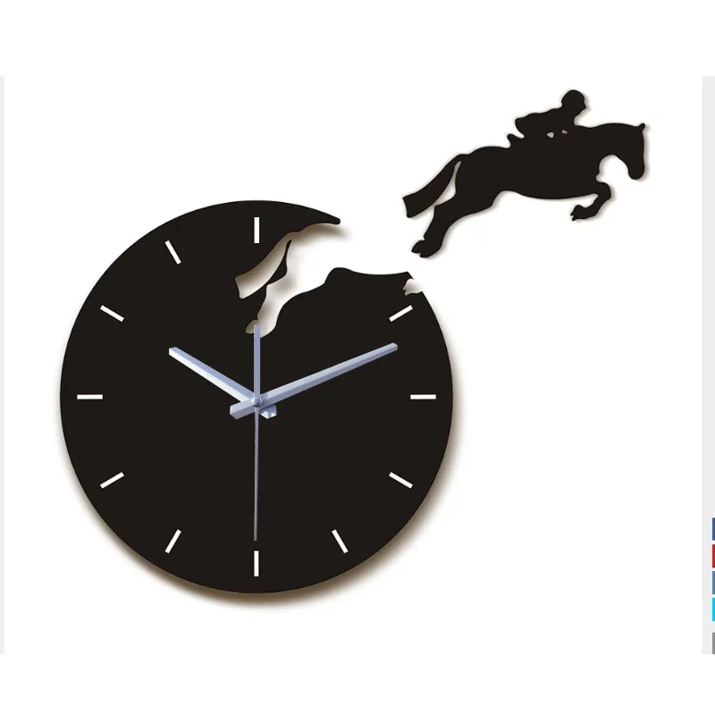 

hot sale home decoration 3d acrylic mirror wall clocks diy modern living room still life horse wall clock quartz needle watch