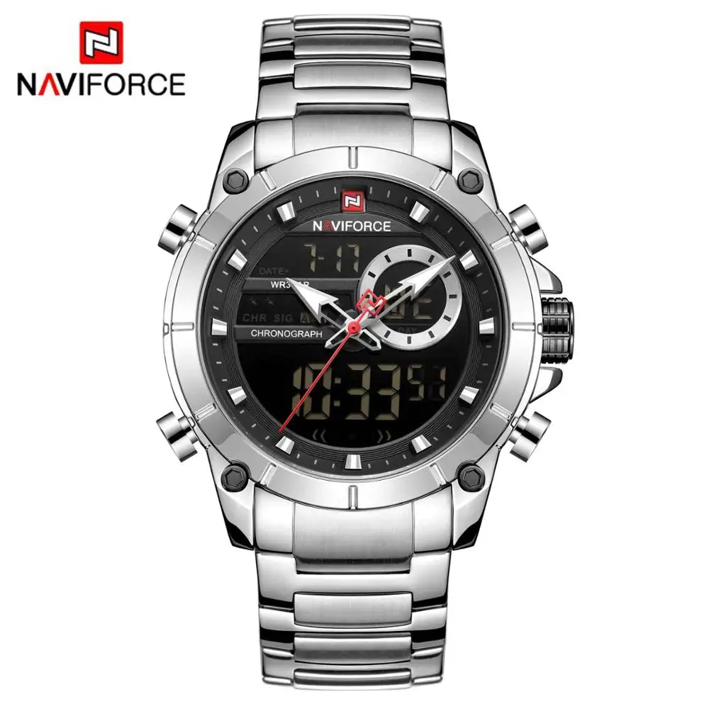 SB Новинка NAVIFORCE мужские военные модные часы золотые кварцевые наручные часы сталь Водонепроницаемый двойной дисплей мужские часы Relogio Masculino - Цвет: SB