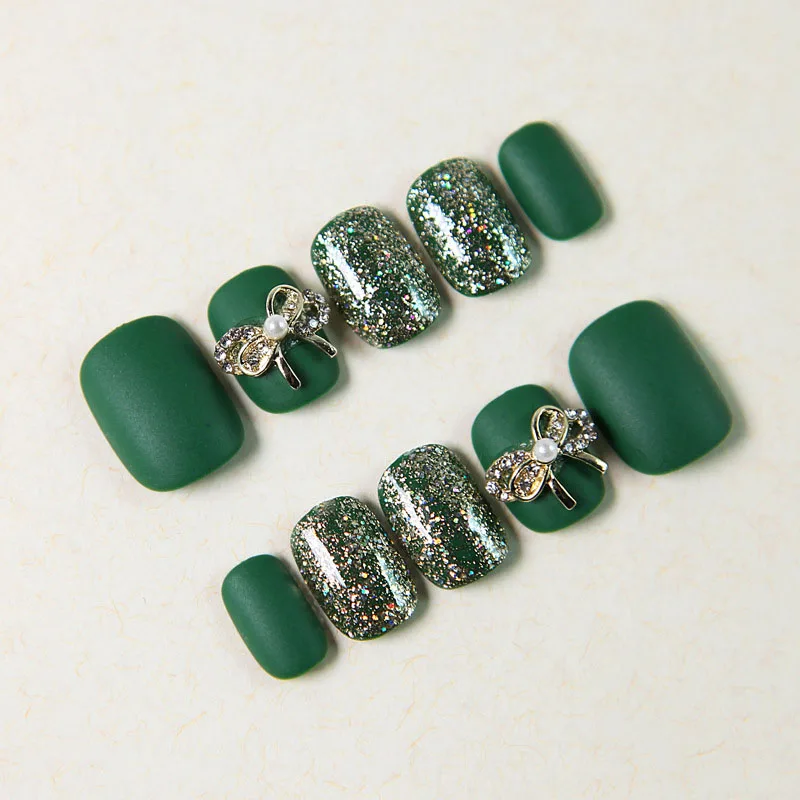 

24pcs Emerald frosted short removable False nails Manicure patch TI