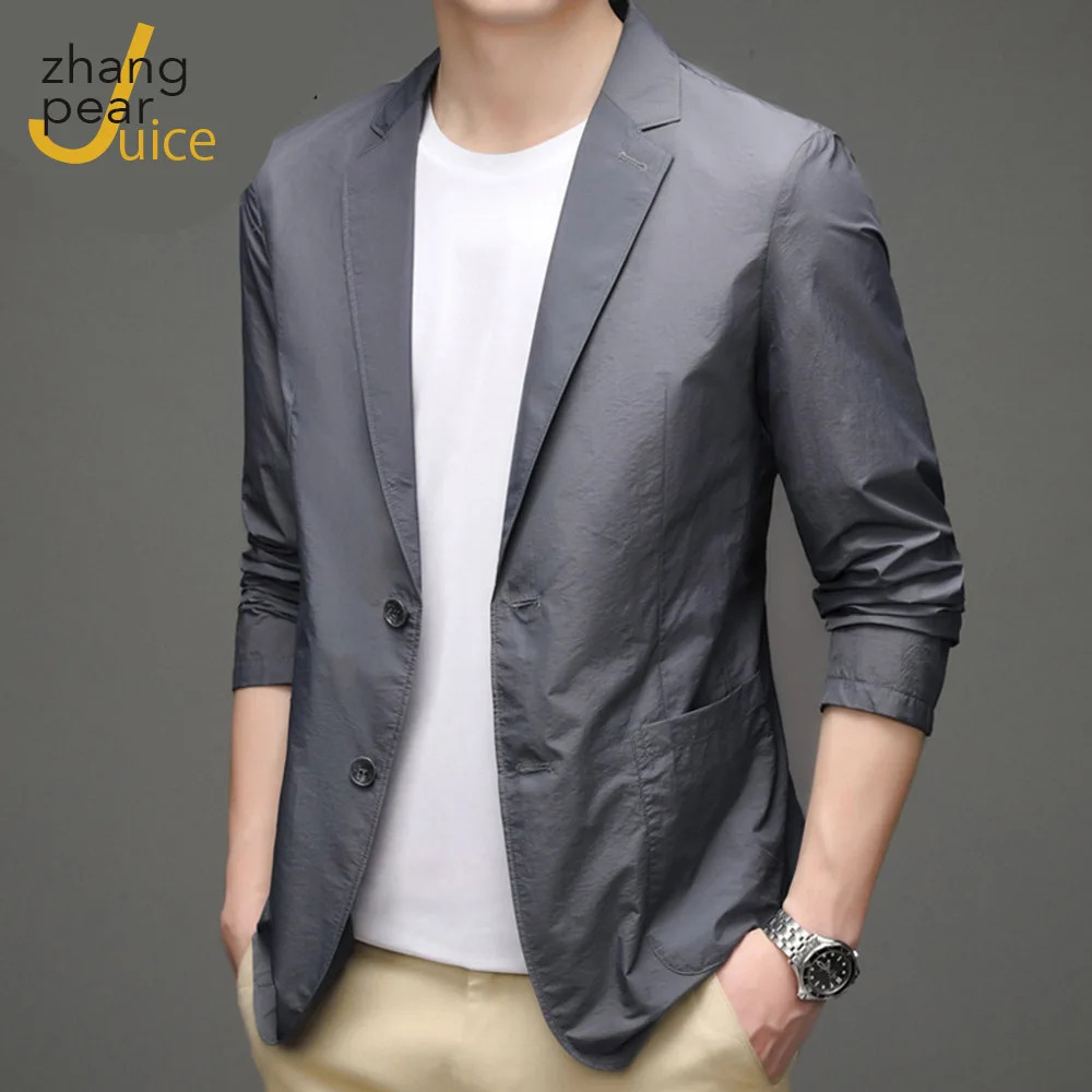 

Summer Fashion Men Blazers Lapel Men Fast Dry Breathable Casual Jacket Blazer Men Coat Solid Single Breasted Blazer