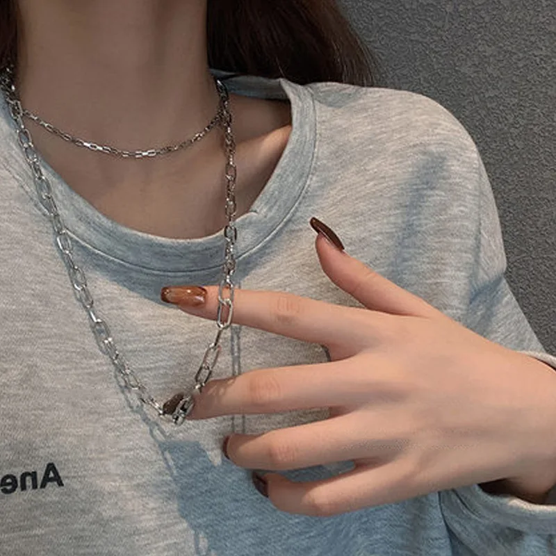 

Alloy Double Thick Chain Necklace Female Cold Wind Clavicle Chain Niche Design Temperament Sweater Chain Trend Necklace