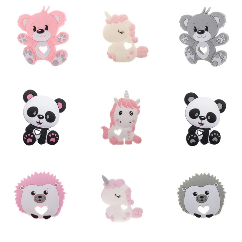 Mordedor de silicona para animales, collar de dentici&oacute;n de grado alimenticio, accesorios para colgante, Koala, unicornio, oso, erizo, Panda, sin Bpa, venta &uacute;nica-0