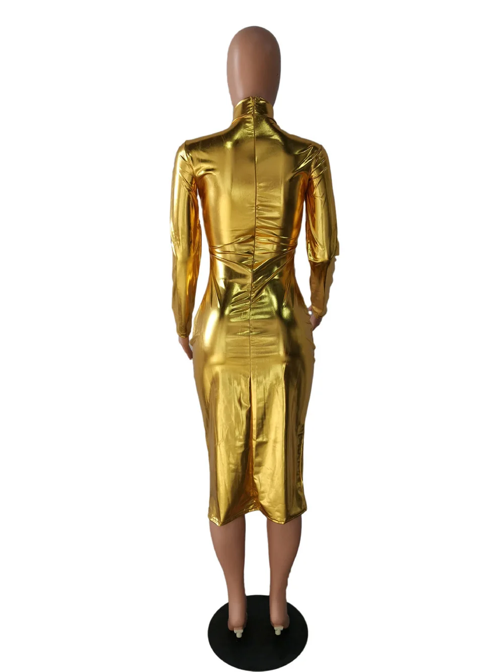 

Gold Silver Bright Metallic Club Party Dress Women Long Sleeve Turtleneck Bodycon Midi Dress Elegant Sexy Dress Vestido De Festa