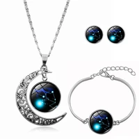 12 constellation necklace fashion crescent moon chokers chain necklaces bracelet earrings set jewelry for women birthday gifts