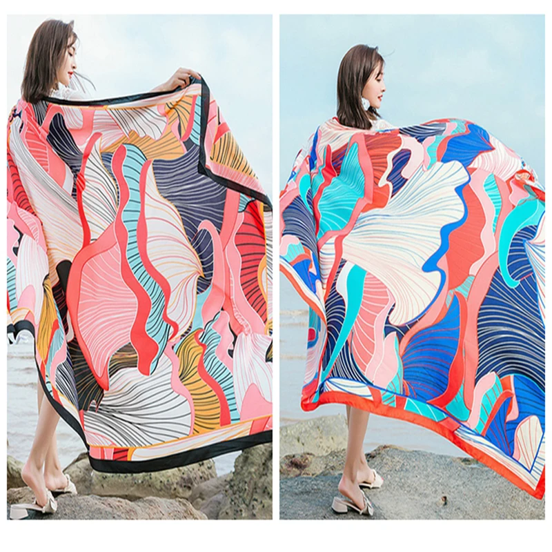 

New women shawl бандана oversized summer sun shawl seaside travel vacation dual-use beach shawl scarf national wind scarf women