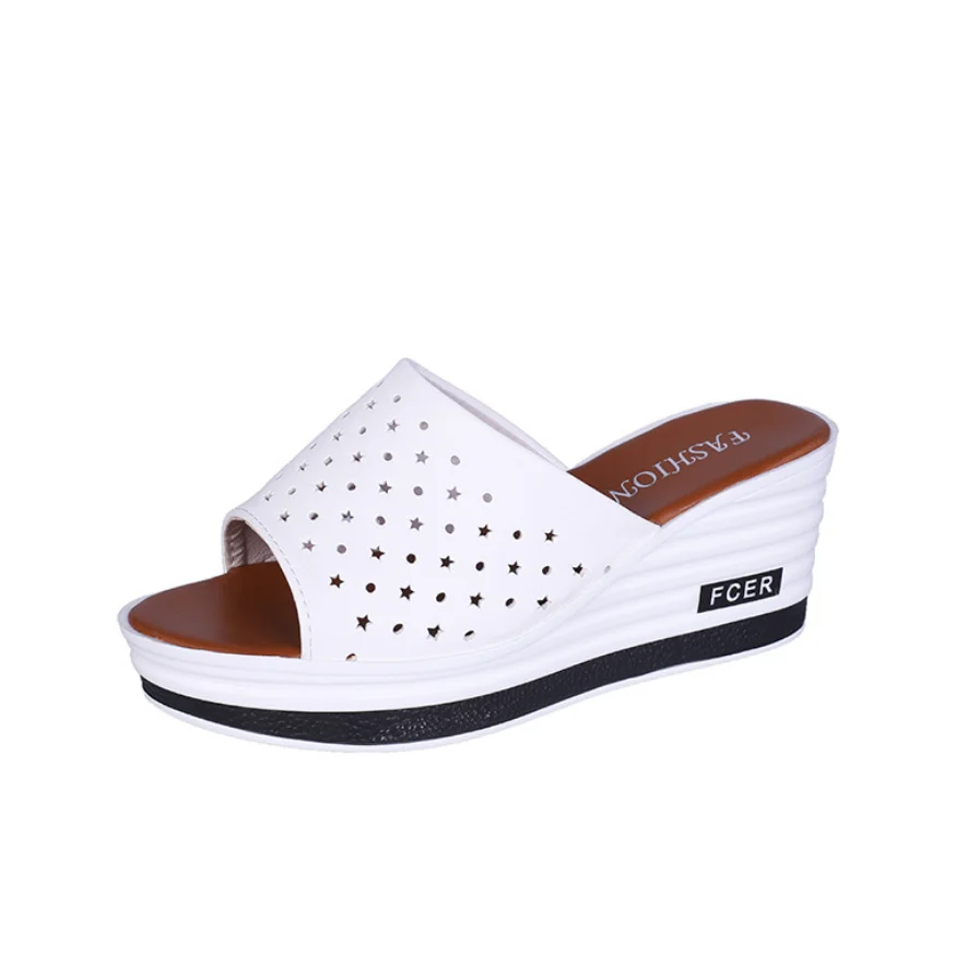 Женские шлепанцы с открытым носком толстая подошва танкетка Нескользящие