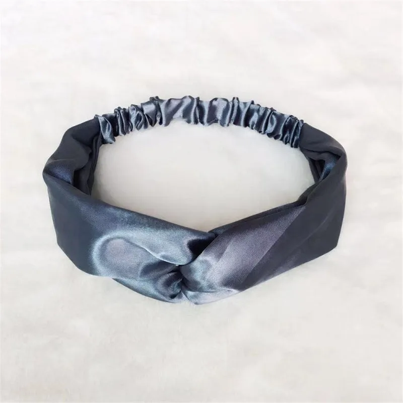 Модная женская однотонная повязка для волос из искусственного шелка простая