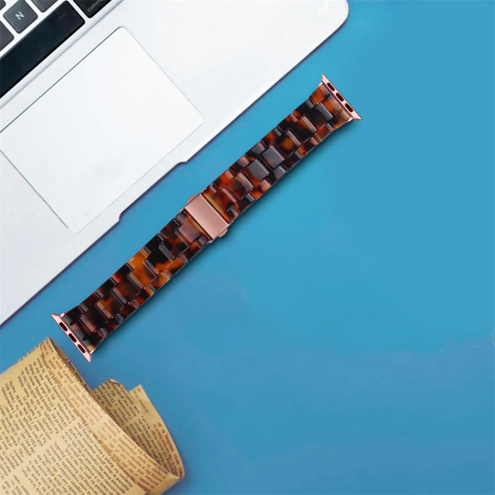 

Resin Watch Strap for Apple Watch 44mm 40mm iWatch Series 6 SE 5 4 3 2 1 Band 42mm 38mm Metal Buckle Wrist Bracelet Accessories