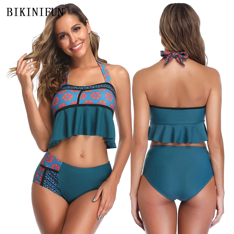 Новинка 2020 цветочный лоскутный купальник женский пляжный с открытой спиной