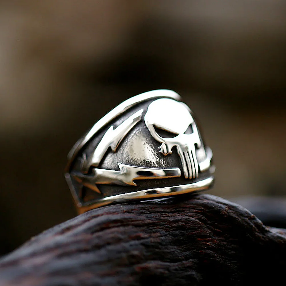 Gothic Skull Punisher Ring For Men Gold Silver Color 316L Stainless Steel Biker Skull Ring Cool Men Punk Hip Hop Jewelry Gift fashion pirate skull rings for men gothic accessories stainless steel ring mens pirate punk hip hop jewelry gift anillo hombre