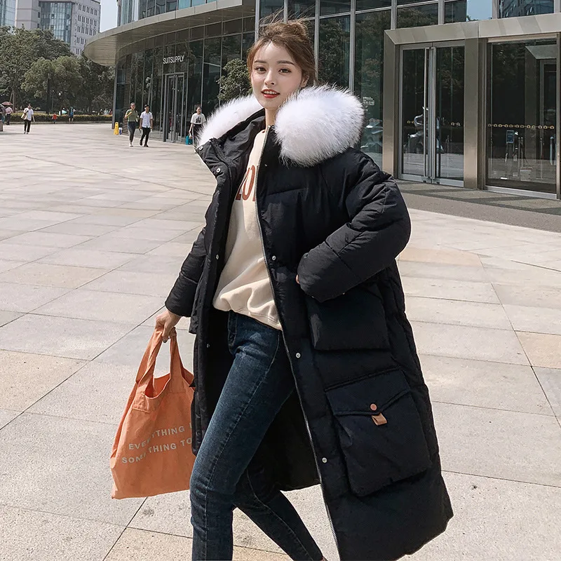 2019 New Arrival 4 Pockets Women Winter Jacket Cotton Padded Warm Thicken Big Fur Collar Ladies Long Coats Parka Womens Jackets | Женская