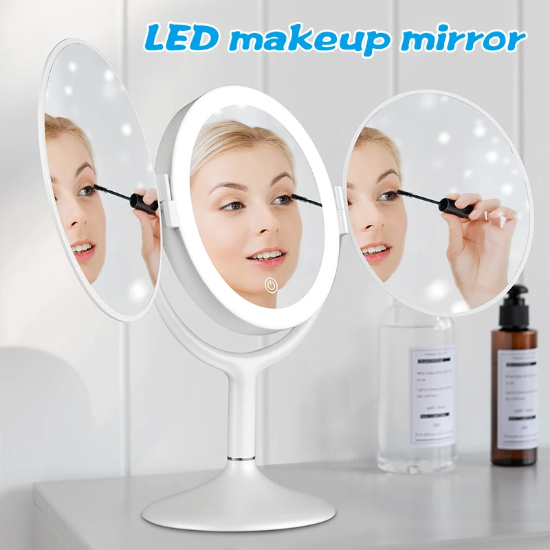 

Portable Tri-Fold Mirror Dual Magnification Makeup Mirror with Lights Cosmetic Mirror For Home HANW88
