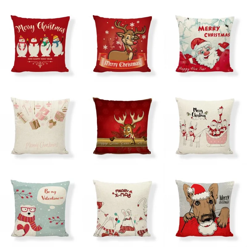 

Red Snowman Santa Claus Flax Christmas Pillow Cover Clau Snowman Living Room Sofa Bedroom Car Home Decoration Cushion Cover