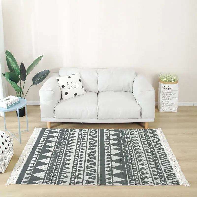 

Bohemian Large Carpets For Living Room Tassel Cotton Linen Bedroom Area Rugs Floor Mat Hand Woven Geometric Turkey Carpet
