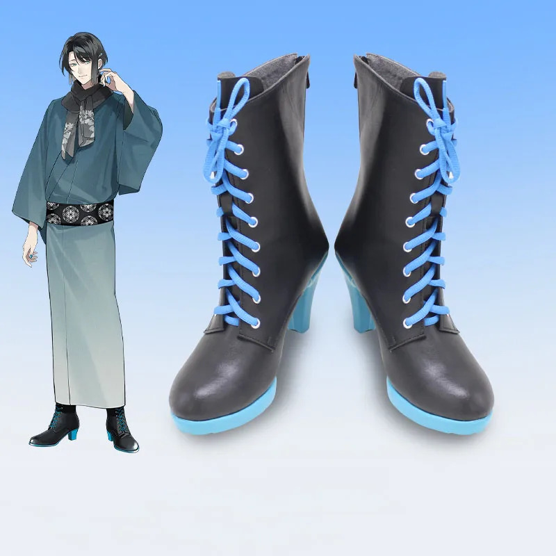 

Touken Ranbu Online Matsui Gou Japanese Anime Cosplay Shoes High Heels Blue Lace-up Boots
