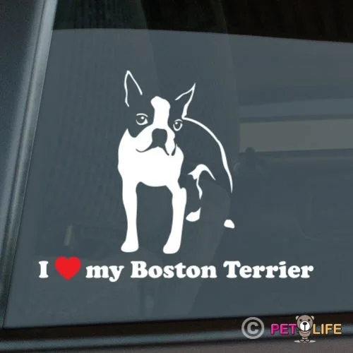 I Love My Boston Terrier Sticker Die Cut Vinyl car decals | Car Stickers