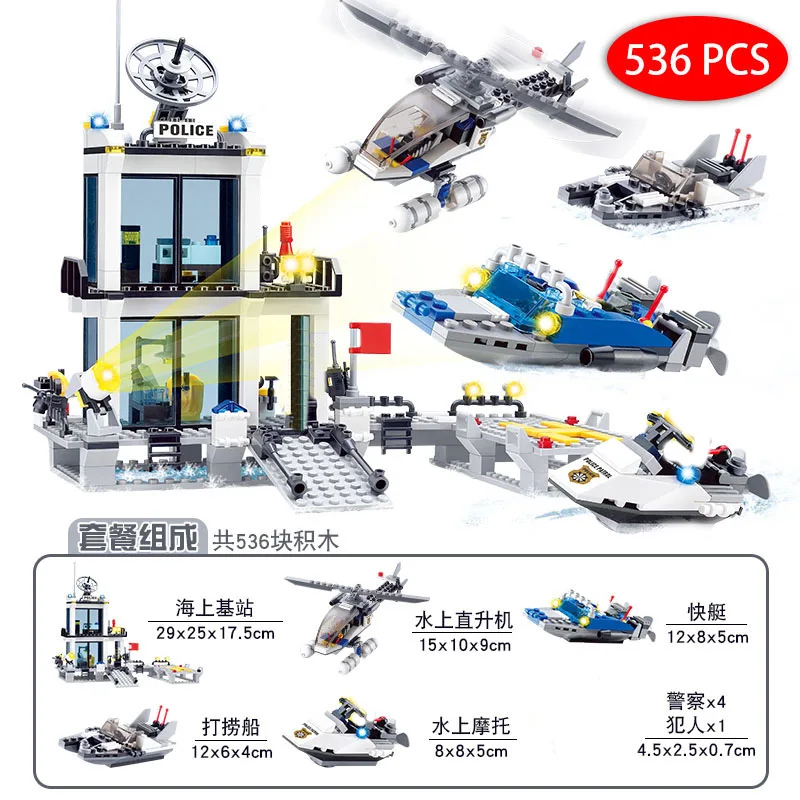 kazi police station sets city vehicle base helicopter boat swat team car truck brick blocks model Building kits kids Toys child | Игрушки и
