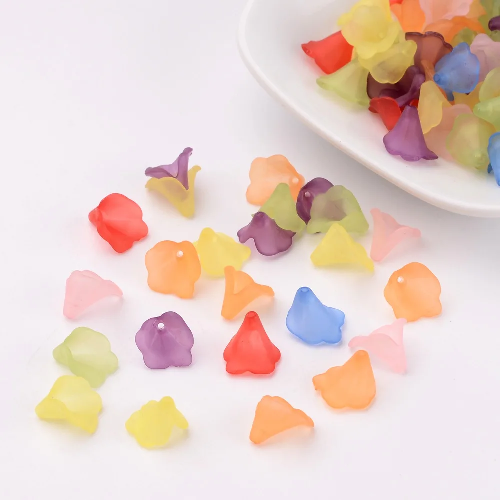 

100PCS Transparent Frosted Acrylic Beads, Dyed, Flower, Mixed Color, about 9~10mm long, 9~10mm wide, hole: 1mm