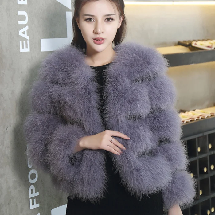 Real Fur Coat Women Genuine Ostrich Fur Coat Women Slim Covered Button Women's Jacket 2021 New Fur Jacket Autumn Winter