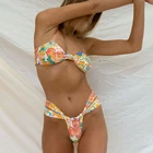 Микро стринги, сексуальные бикини, Бразильские Купальники, женский купальник, комплект бикини с цветочным рисунком, сексуальная пляжная одежда-бандо, Новинка